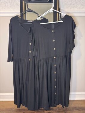 Bedoar Black Button-Front Women's Dress Set - Long Sleeve and Short Sleeve